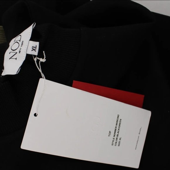 NEW Spring NOD New York Black Striped Cuff Turtle Sweatshirt with Green Blend - Picture 12 of 12